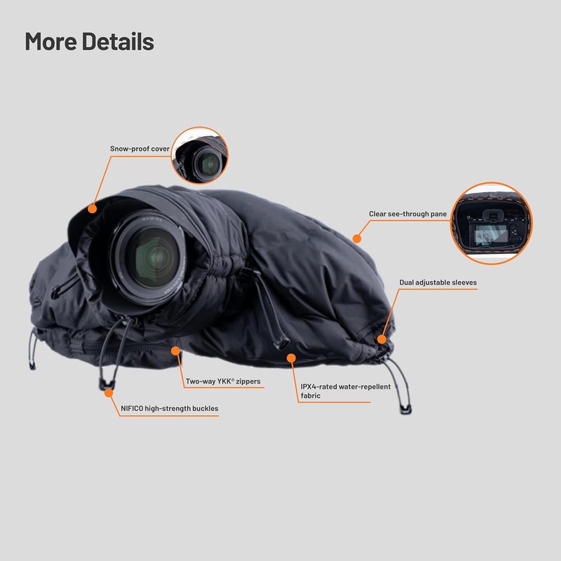 PGYTECH Camera Cold-Proof Warm Cover, Winter Cover Protector, Adjustable Snowproof and Waterproof Camera Lens Sleeve - Image 2